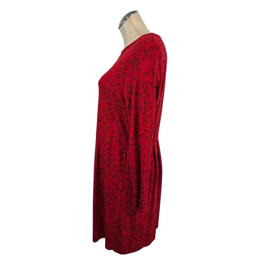 J.Jill Wearever Collection Size M Red Dress Black Leaf Pattern - Picture 3 of 8